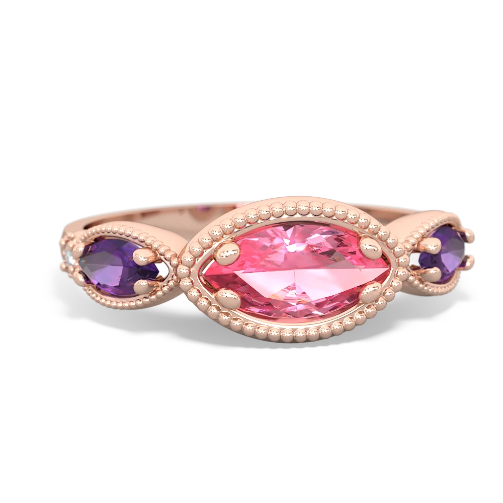 Lab Pink Sapphire Milgrain Marquise 14K Rose Gold ring R5700