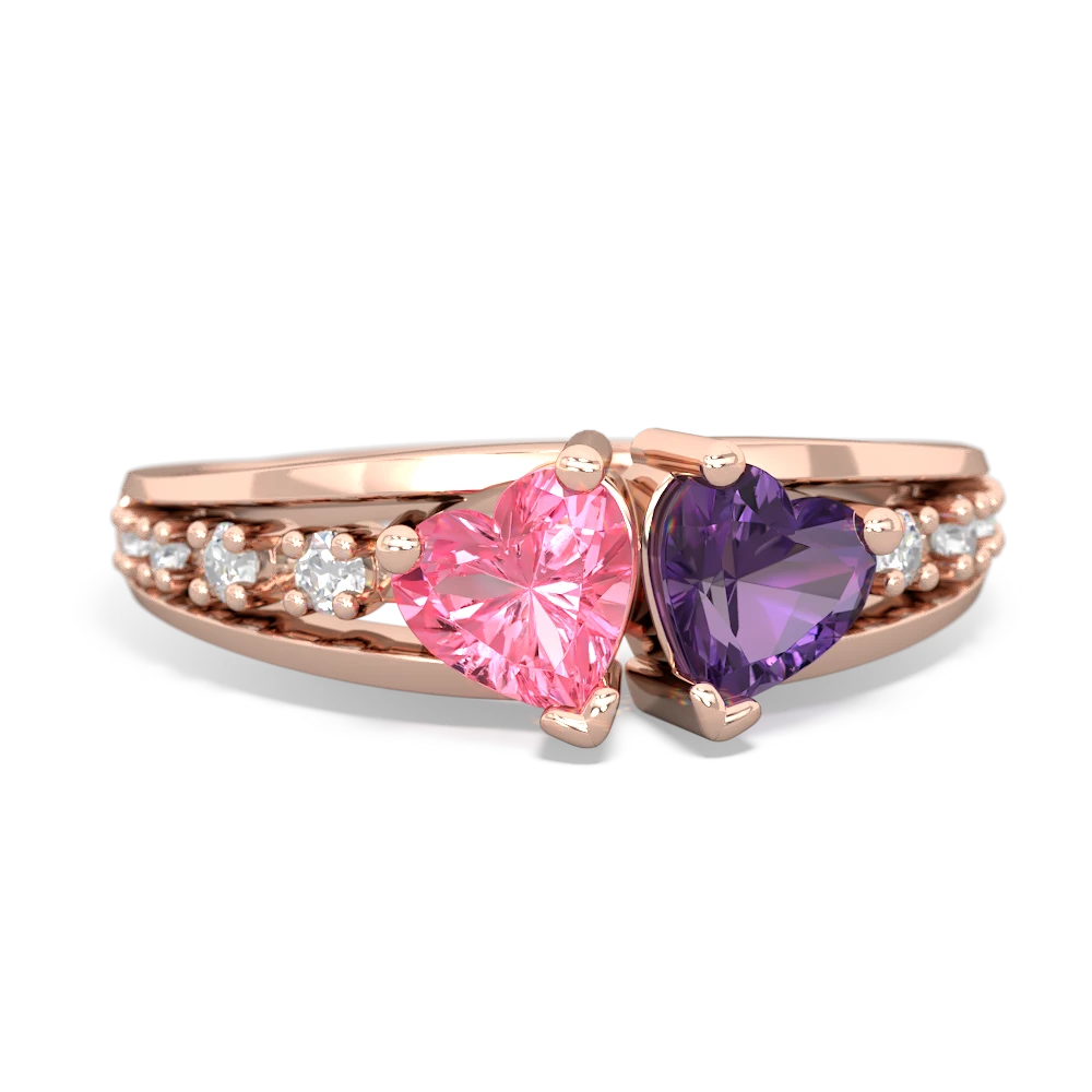 Lab Pink Sapphire Heart To Heart 14K Rose Gold ring R3342