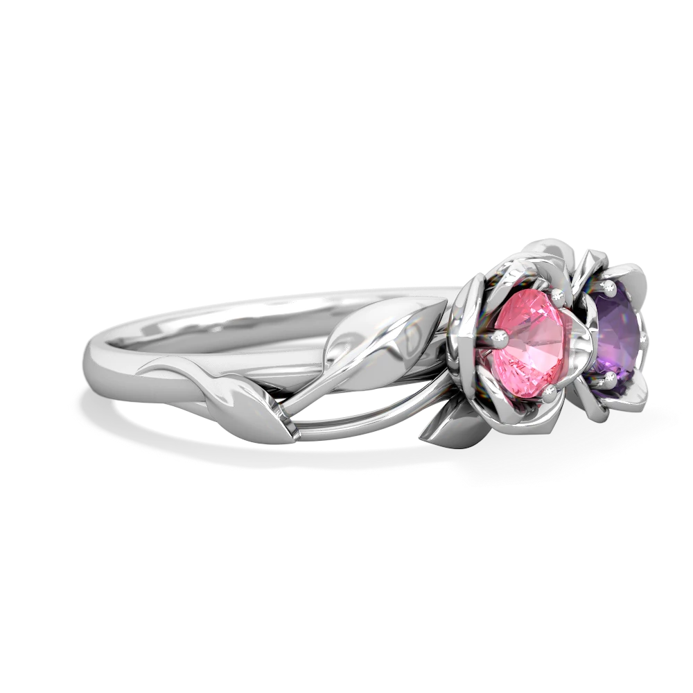 Lab Pink Sapphire Rose Garden 14K White Gold ring R5510