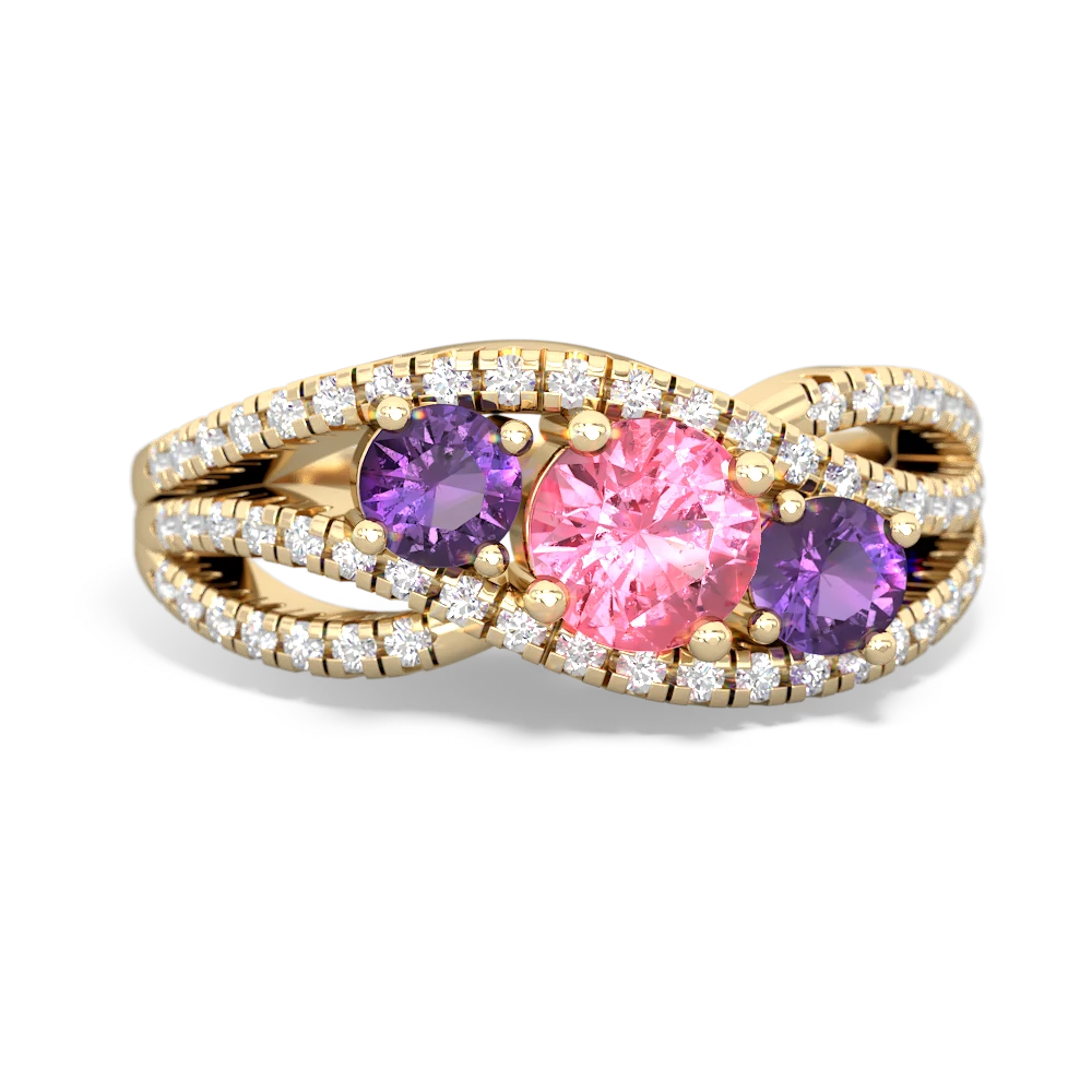 Lab Pink Sapphire Three Stone Aurora 14K Yellow Gold ring R3080