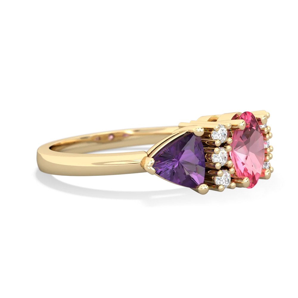 Lab Pink Sapphire Antique Style Three Stone 14K Yellow Gold ring R2186