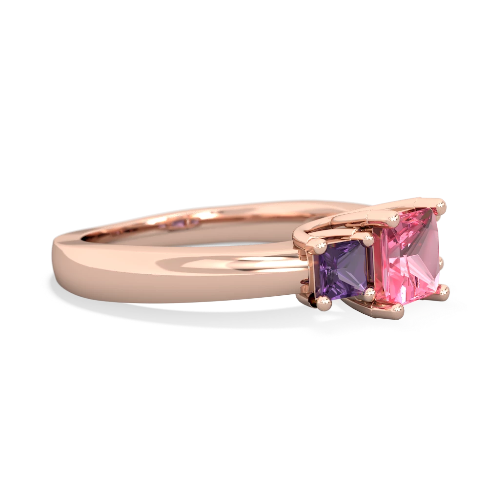 Lab Pink Sapphire Three Stone Trellis 14K Rose Gold ring R4015