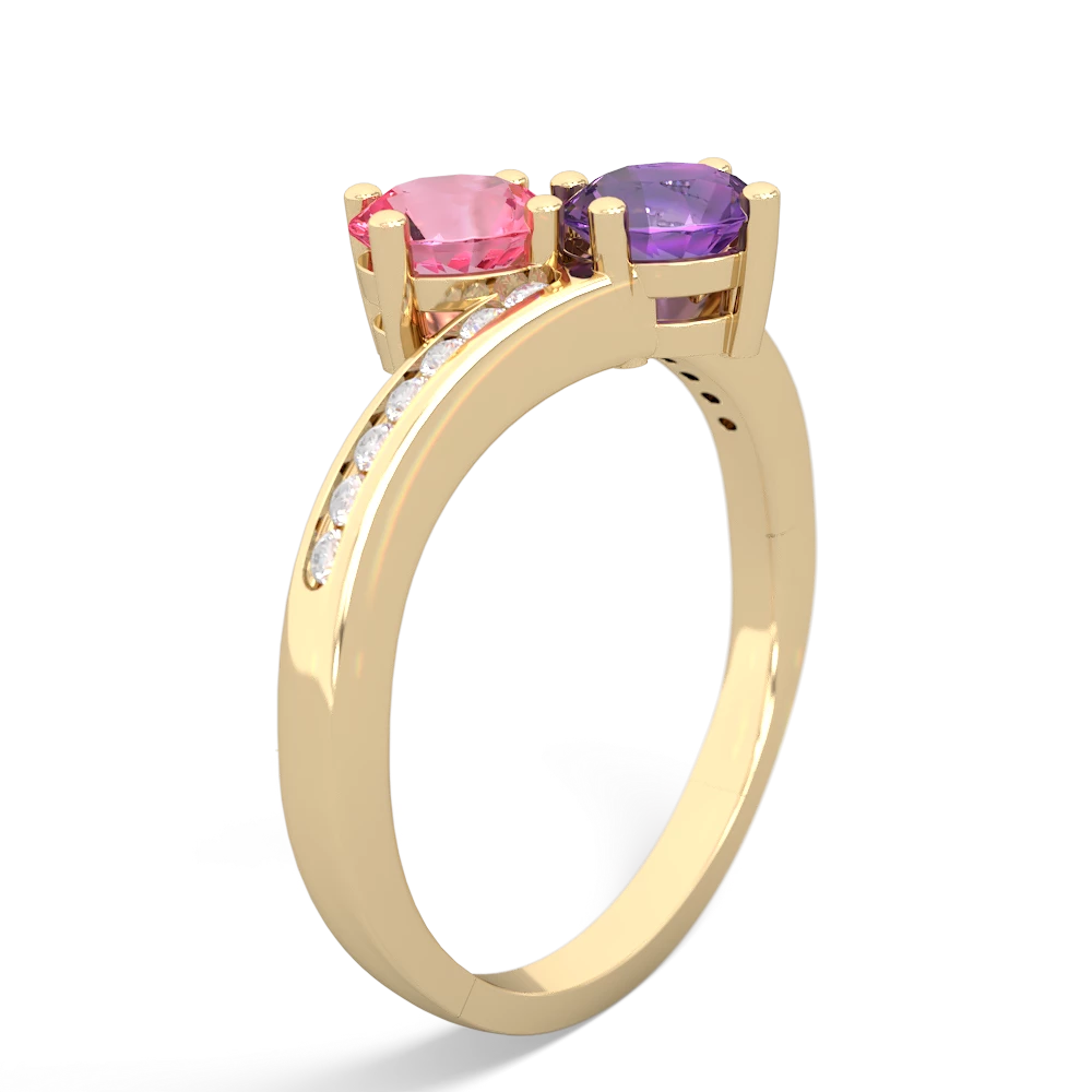 Lab Pink Sapphire Channel Set Two Stone 14K Yellow Gold ring R5303