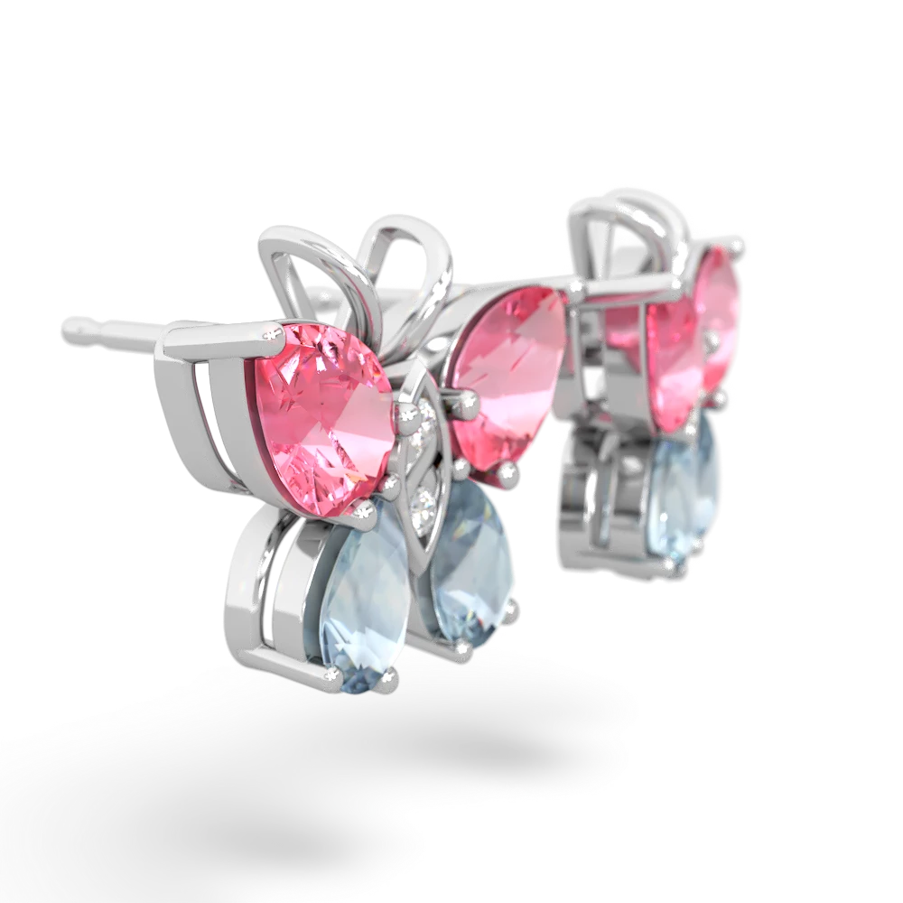 Lab Pink Sapphire Butterfly 14K White Gold earrings E2215