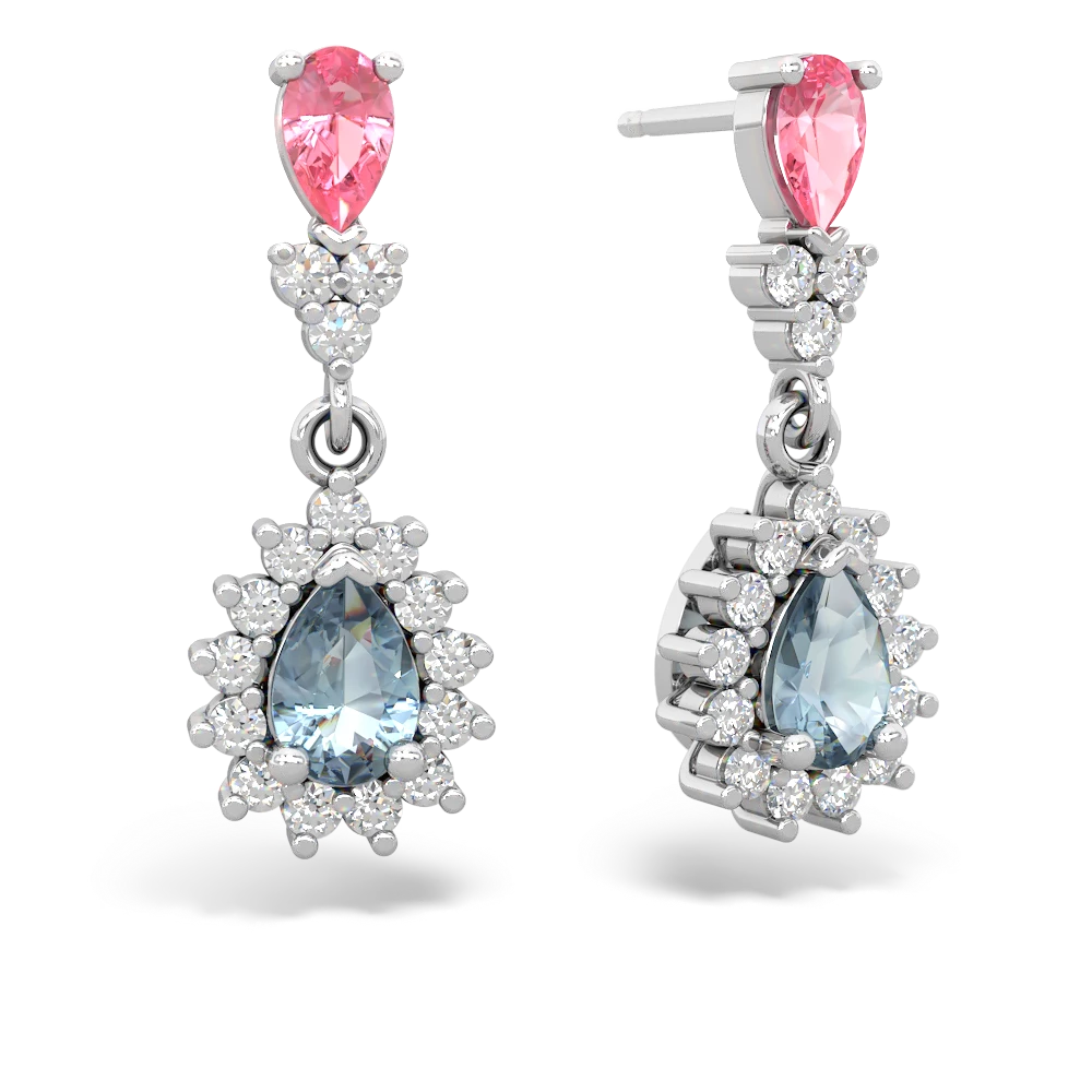 Lab Pink Sapphire Halo Pear Dangle 14K White Gold earrings E1882