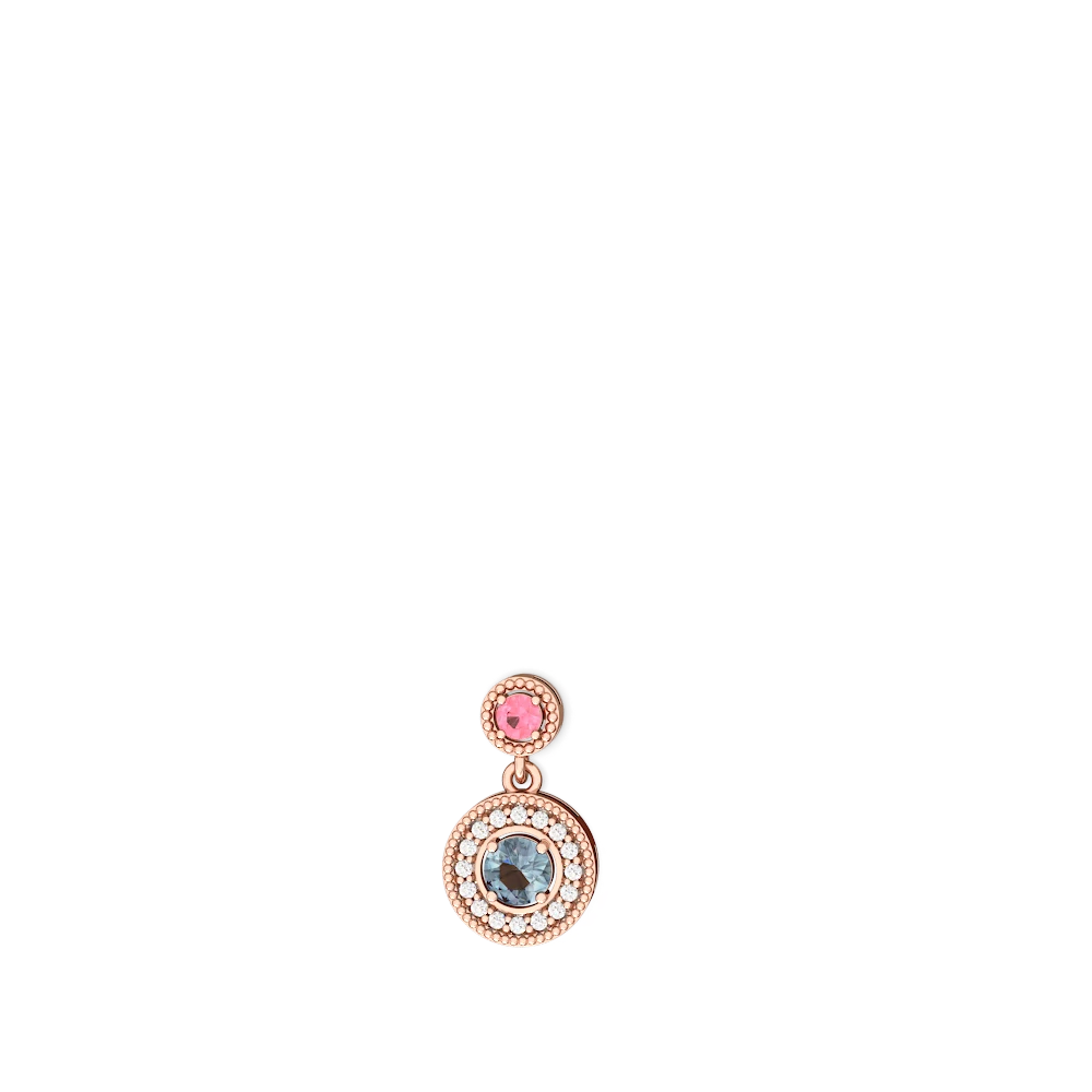 Lab Pink Sapphire Halo Dangle 14K Rose Gold earrings E5319