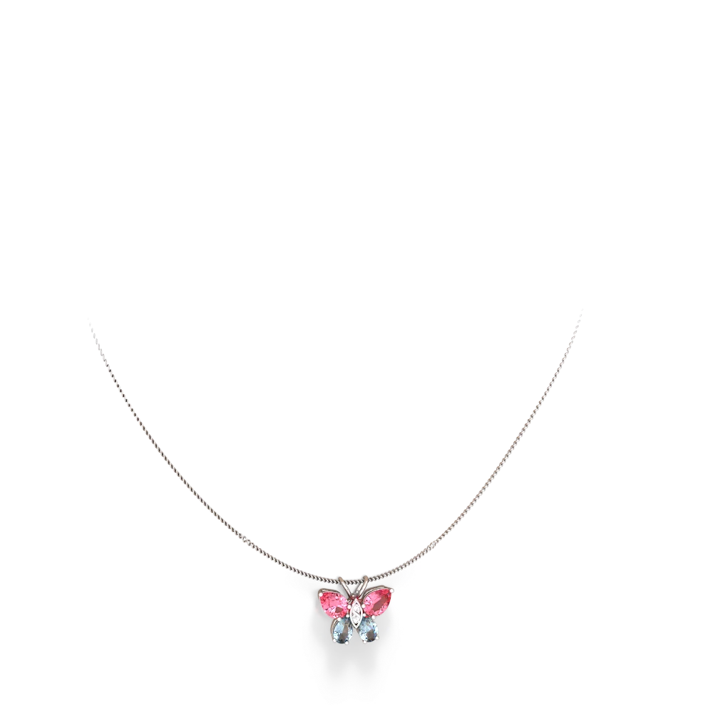 Lab Pink Sapphire Butterfly 14K White Gold pendant P2215