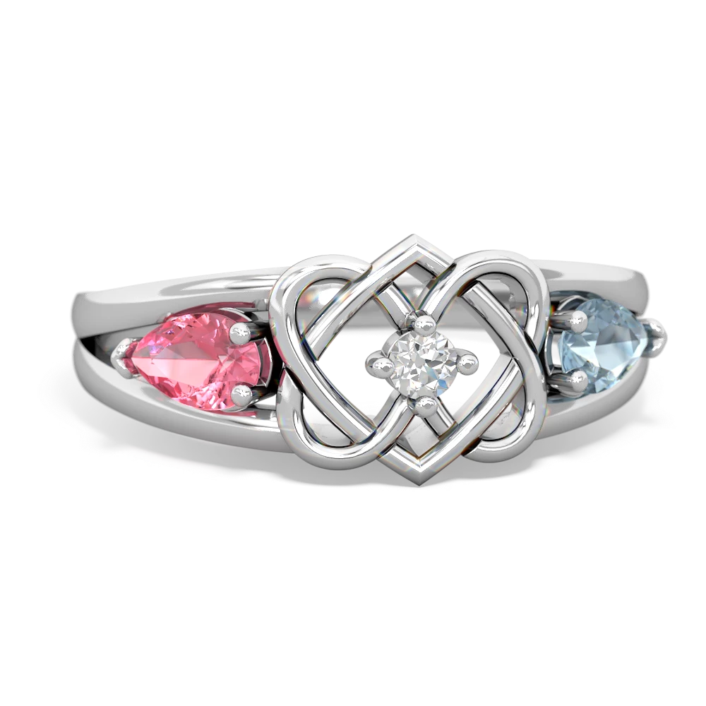 Lab Pink Sapphire Hearts Intertwined 14K White Gold ring R5880