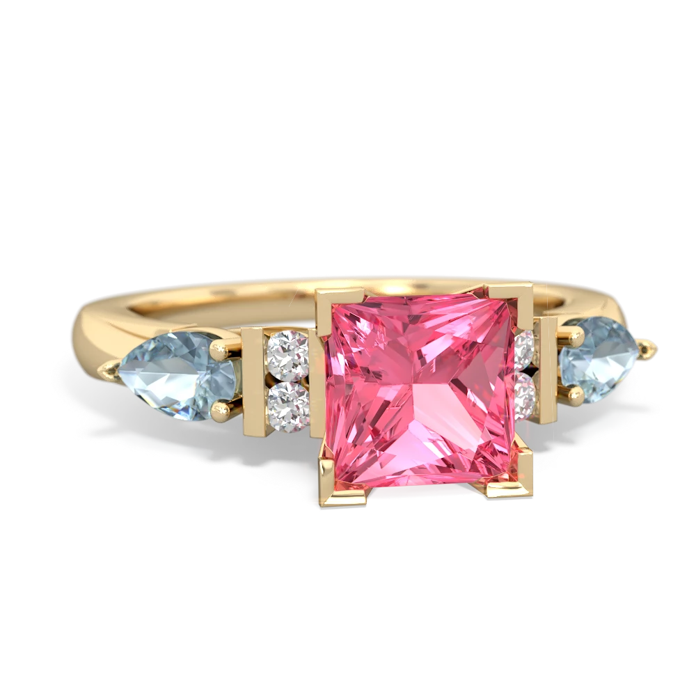 Lab Pink Sapphire 6Mm Princess Eternal Embrace Engagement 14K Yellow Gold ring C2002