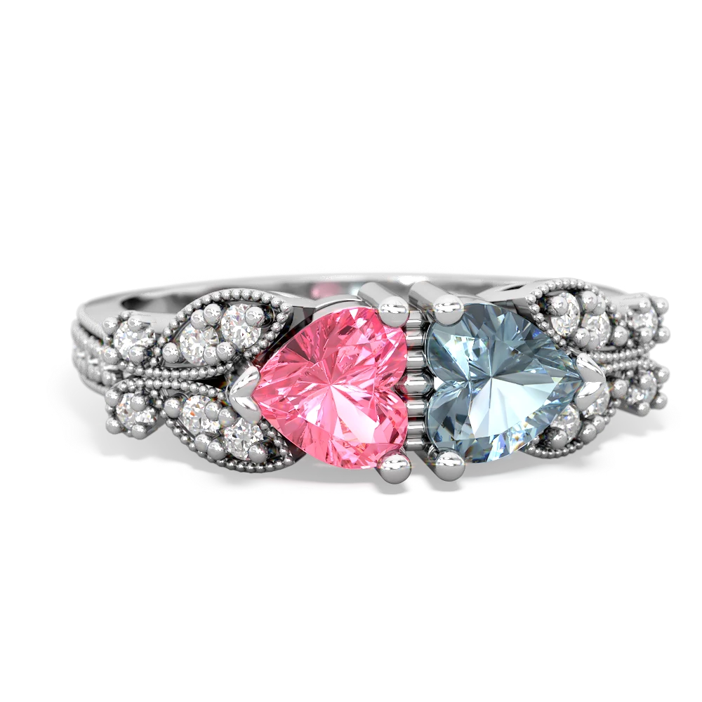 Lab Pink Sapphire Diamond Butterflies 14K White Gold ring R5601