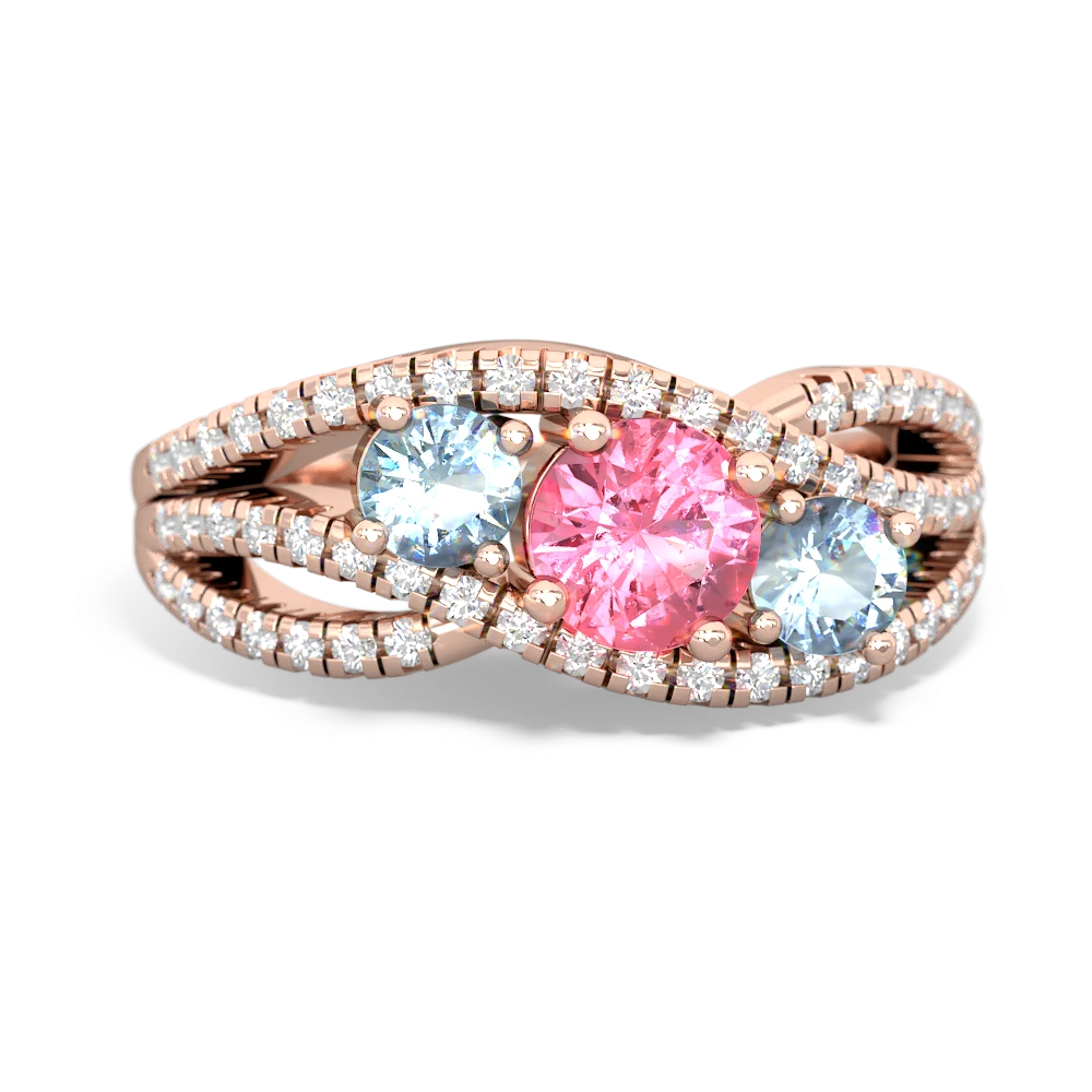 Lab Pink Sapphire Three Stone Aurora 14K Rose Gold ring R3080