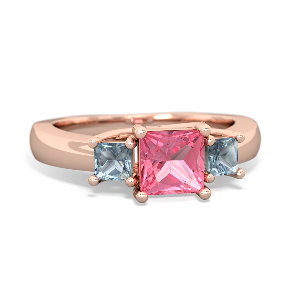 Lab Pink Sapphire Three Stone Trellis 14K Rose Gold ring R4015