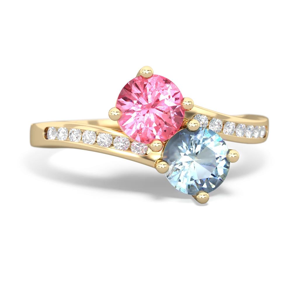 Lab Pink Sapphire Channel Set Two Stone 14K Yellow Gold ring R5303