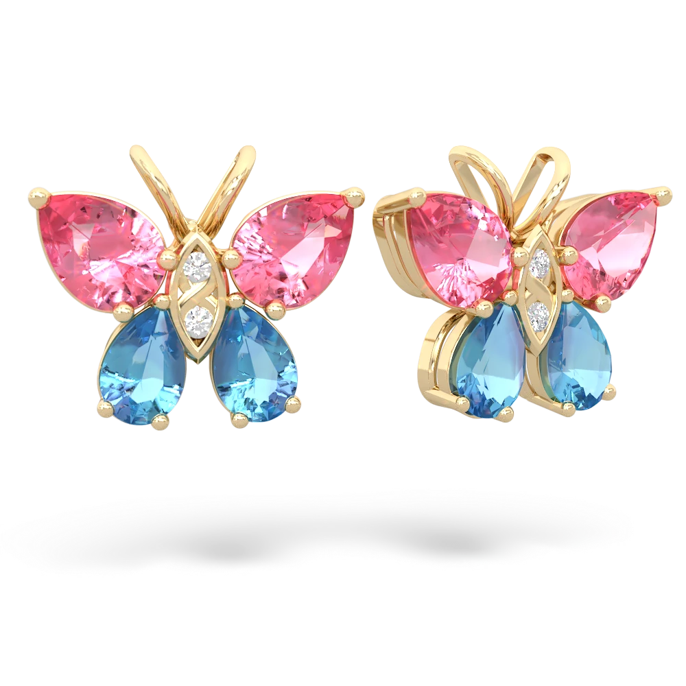 Lab Pink Sapphire Butterfly 14K Yellow Gold earrings E2215