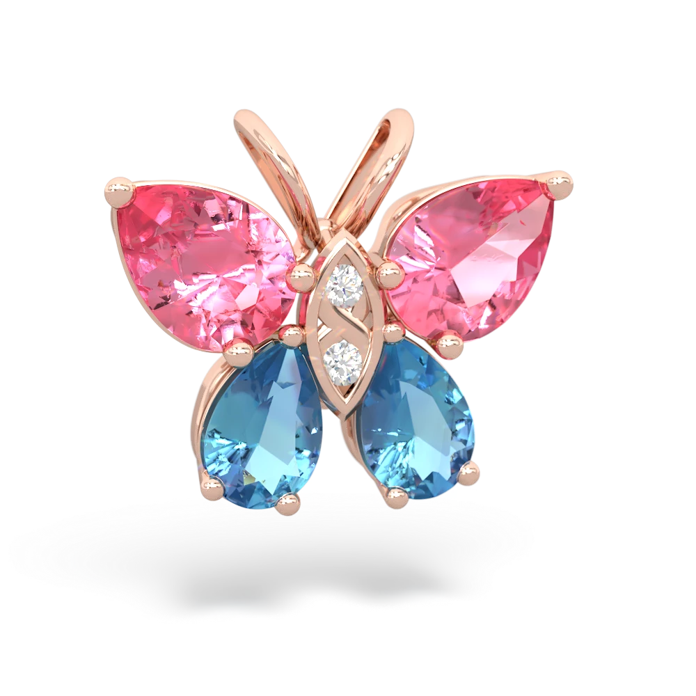 Lab Pink Sapphire Butterfly 14K Rose Gold pendant P2215