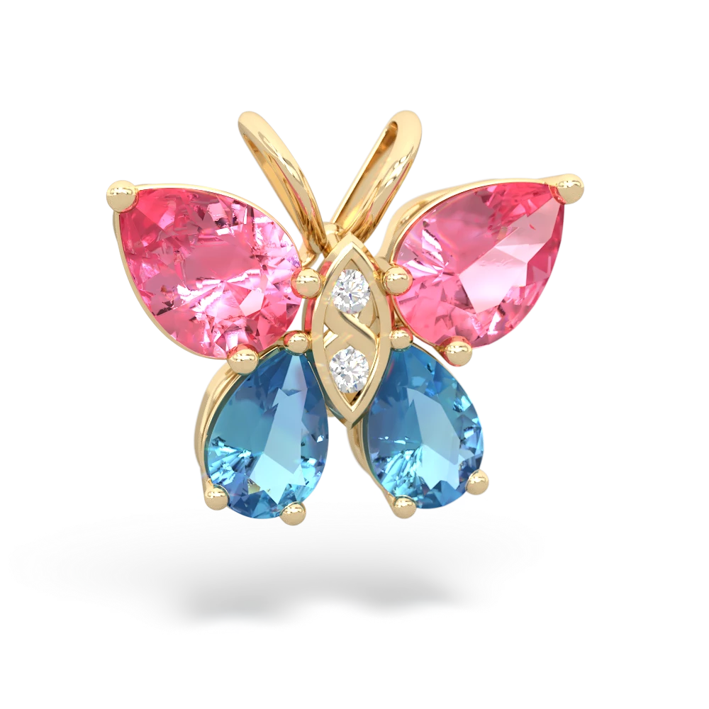 Lab Pink Sapphire Butterfly 14K Yellow Gold pendant P2215