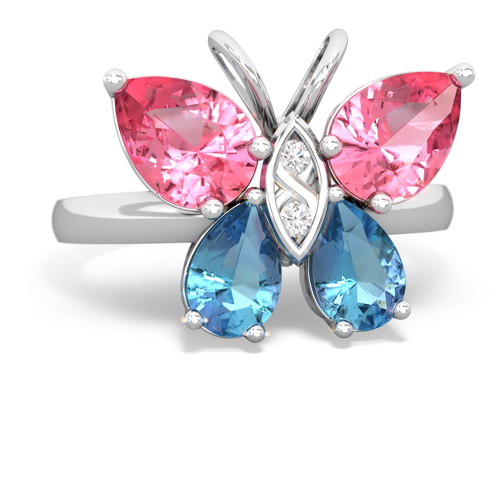 Lab Pink Sapphire Butterfly 14K White Gold ring R2215