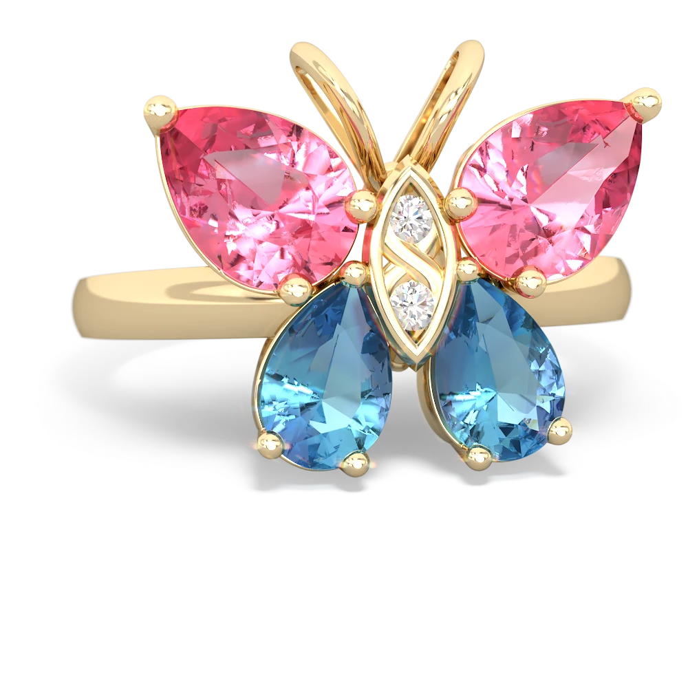 Lab Pink Sapphire Butterfly 14K Yellow Gold ring R2215