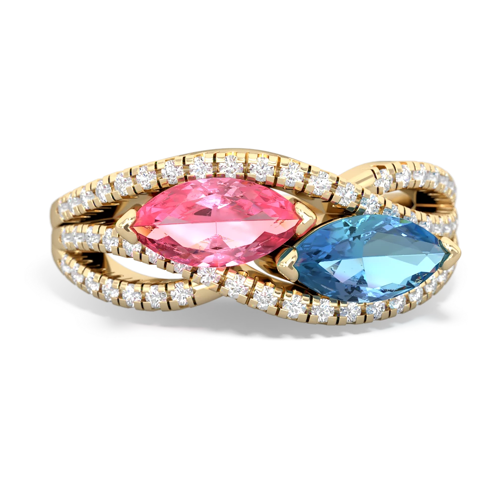 Lab Pink Sapphire Diamond Rivers 14K Yellow Gold ring R3070