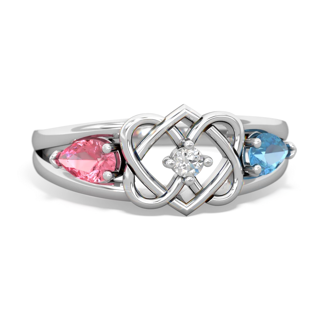 Lab Pink Sapphire Hearts Intertwined 14K White Gold ring R5880