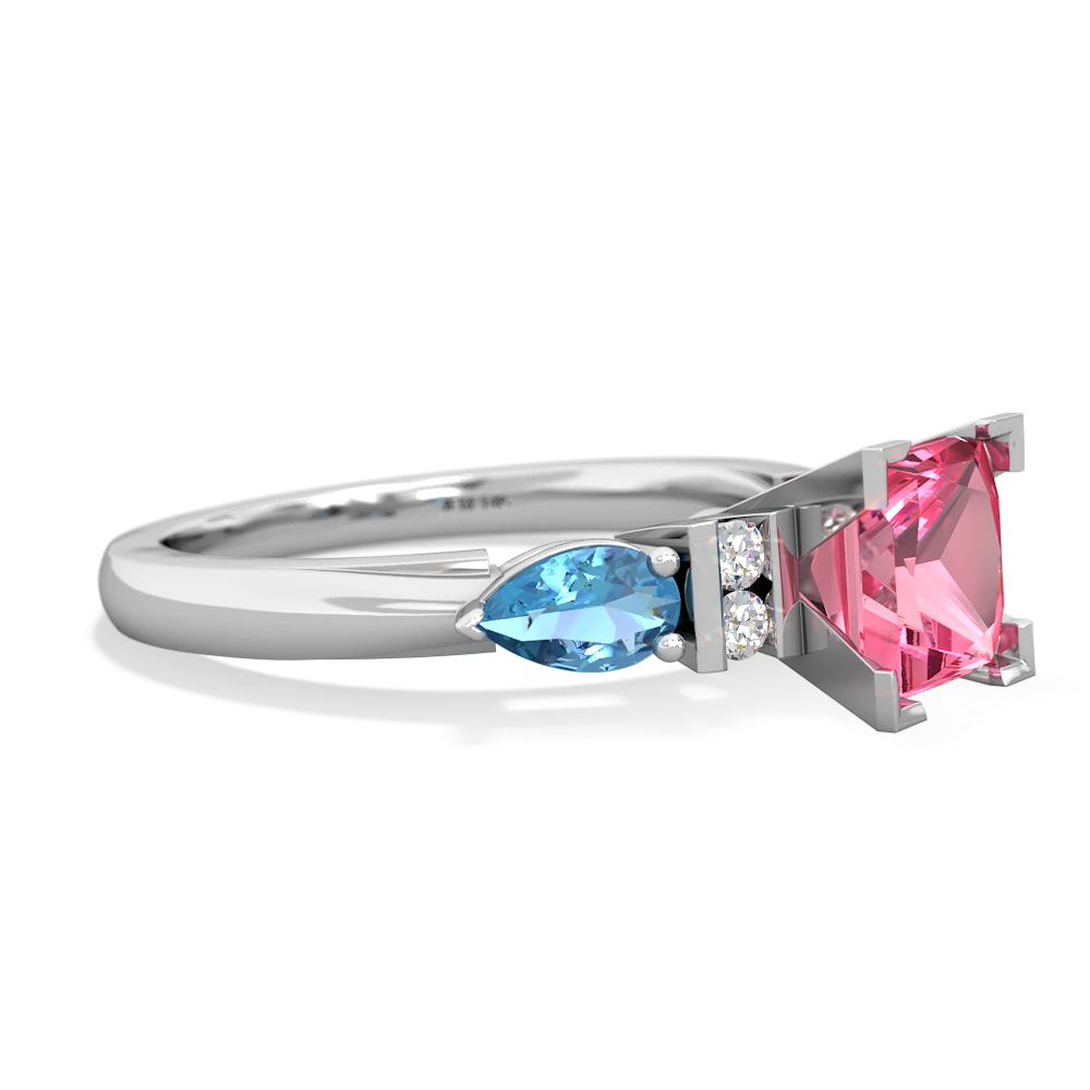 Lab Pink Sapphire 6Mm Princess Eternal Embrace Engagement 14K White Gold ring C2002