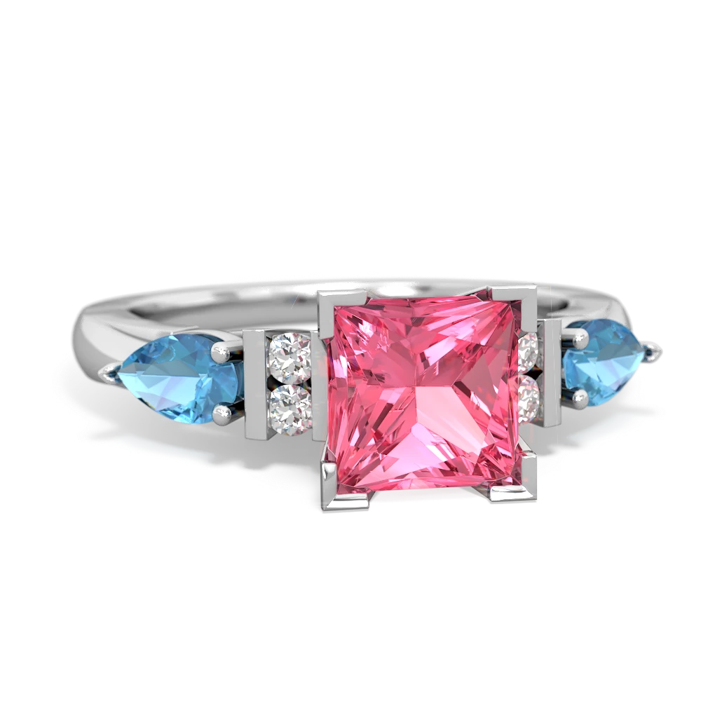 Lab Pink Sapphire 6Mm Princess Eternal Embrace Engagement 14K White Gold ring C2002