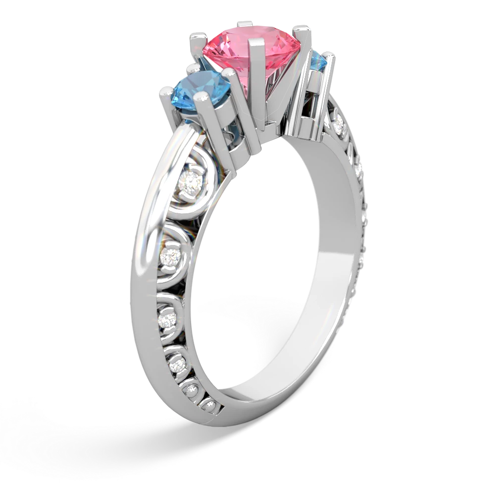 Lab Pink Sapphire Art Deco Eternal Embrace Engagement 14K White Gold ring C2003