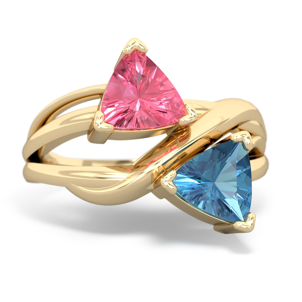 Lab Pink Sapphire Split Band Swirl 14K Yellow Gold ring R2341