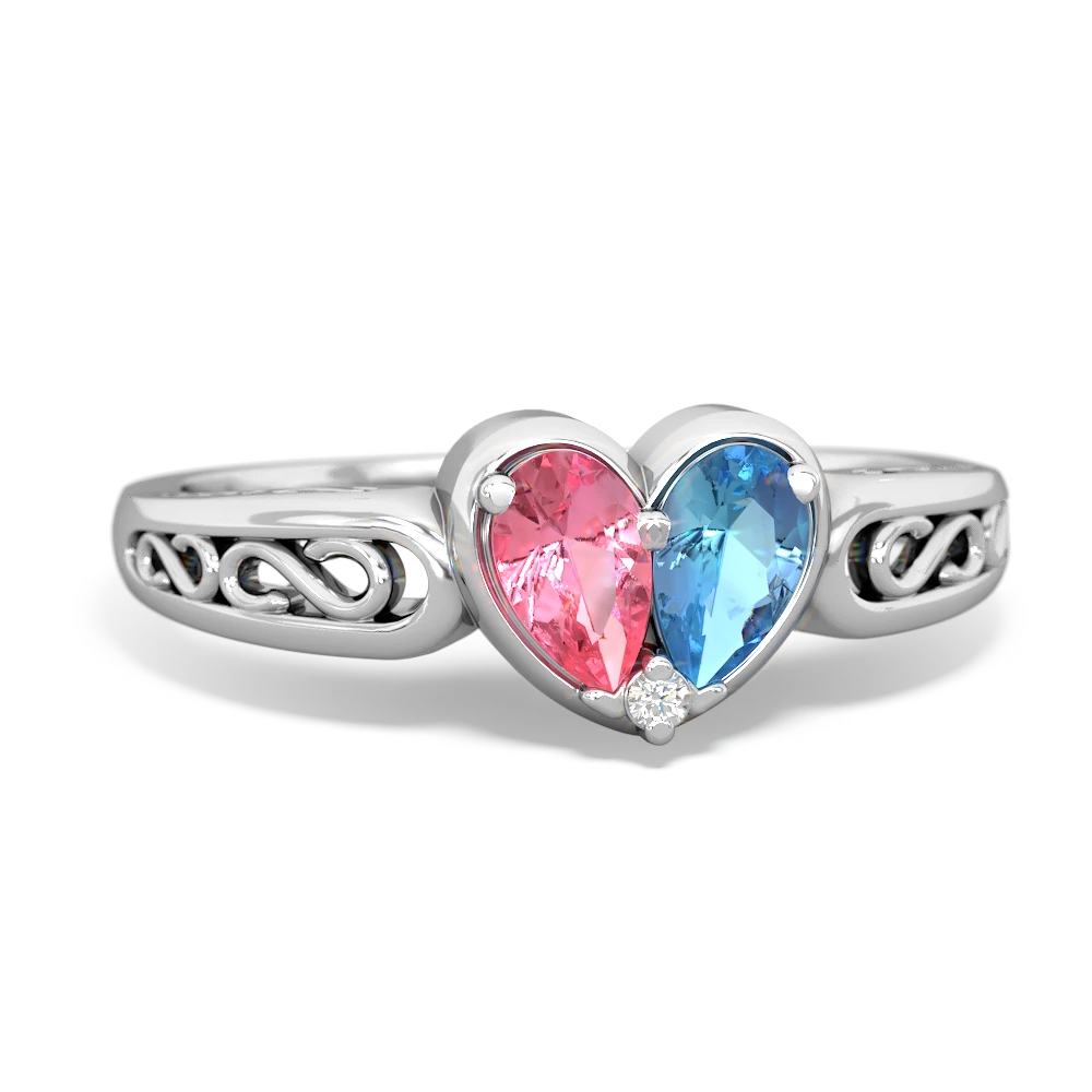 Lab Pink Sapphire Filligree 'One Heart' 14K White Gold ring R5070