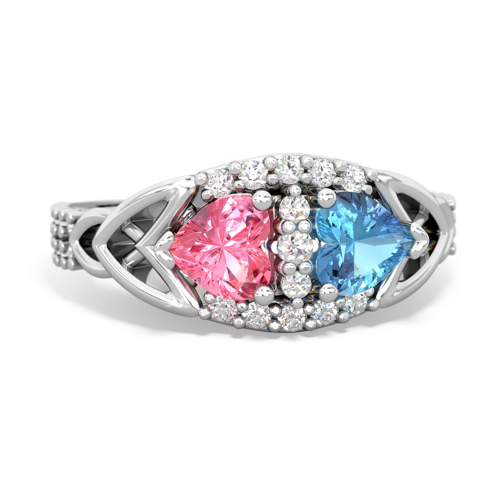 Lab Pink Sapphire Sparkling Celtic Knot 14K White Gold ring R2645