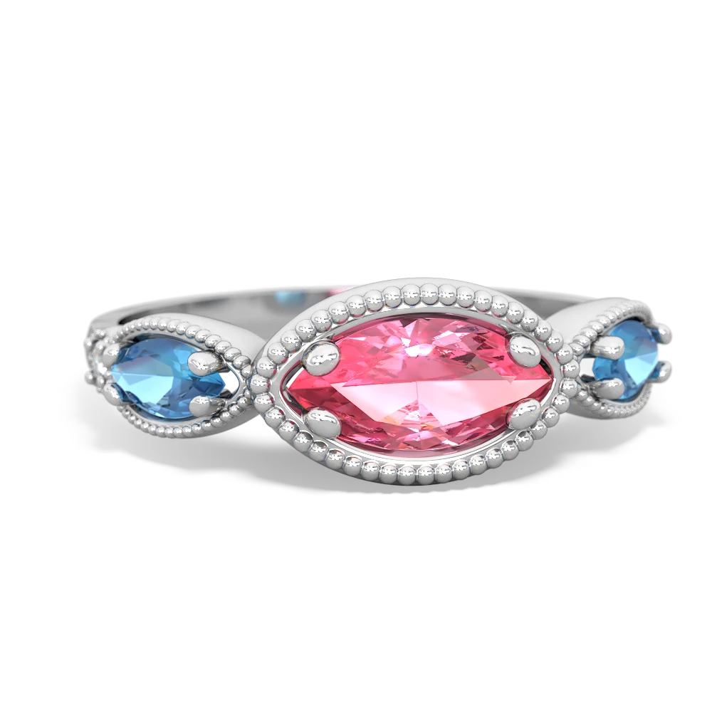 Lab Pink Sapphire Milgrain Marquise 14K White Gold ring R5700