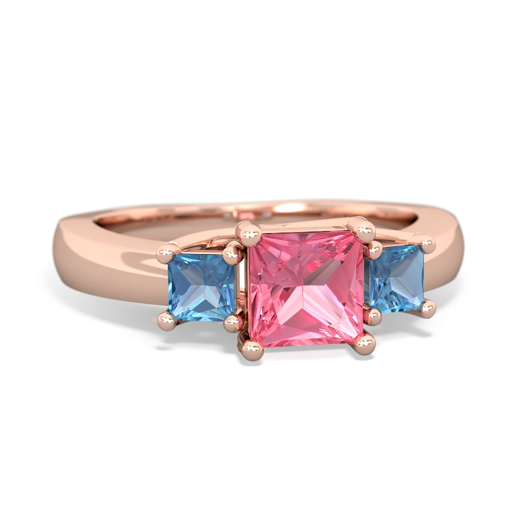 Lab Pink Sapphire Three Stone Trellis 14K Rose Gold ring R4015