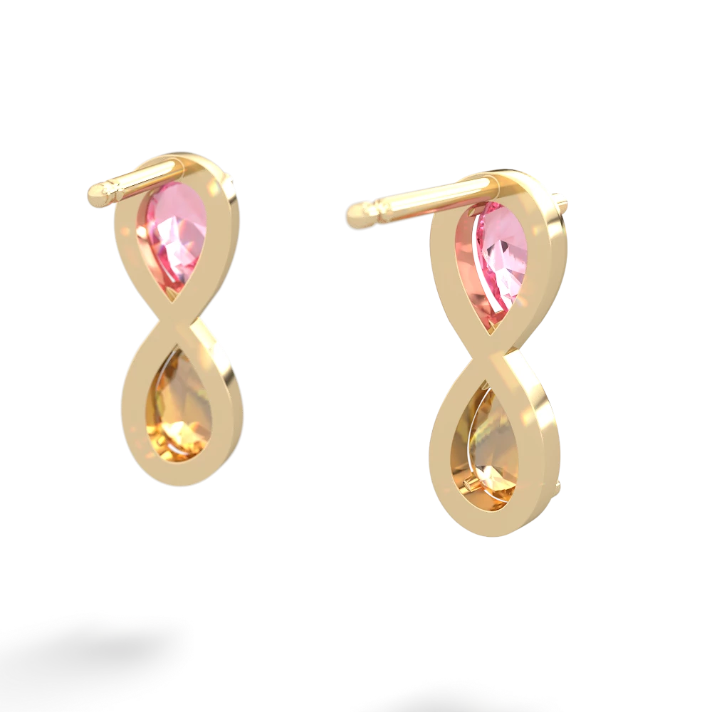 Lab Pink Sapphire Infinity 14K Yellow Gold earrings E5050