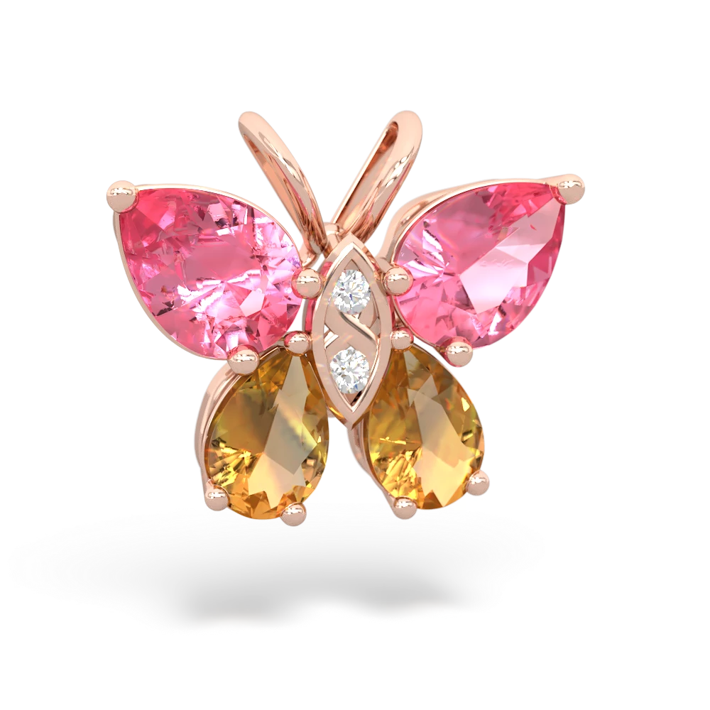 Lab Pink Sapphire Butterfly 14K Rose Gold pendant P2215