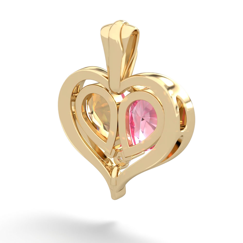 Lab Pink Sapphire Two Become One 14K Yellow Gold pendant P5330