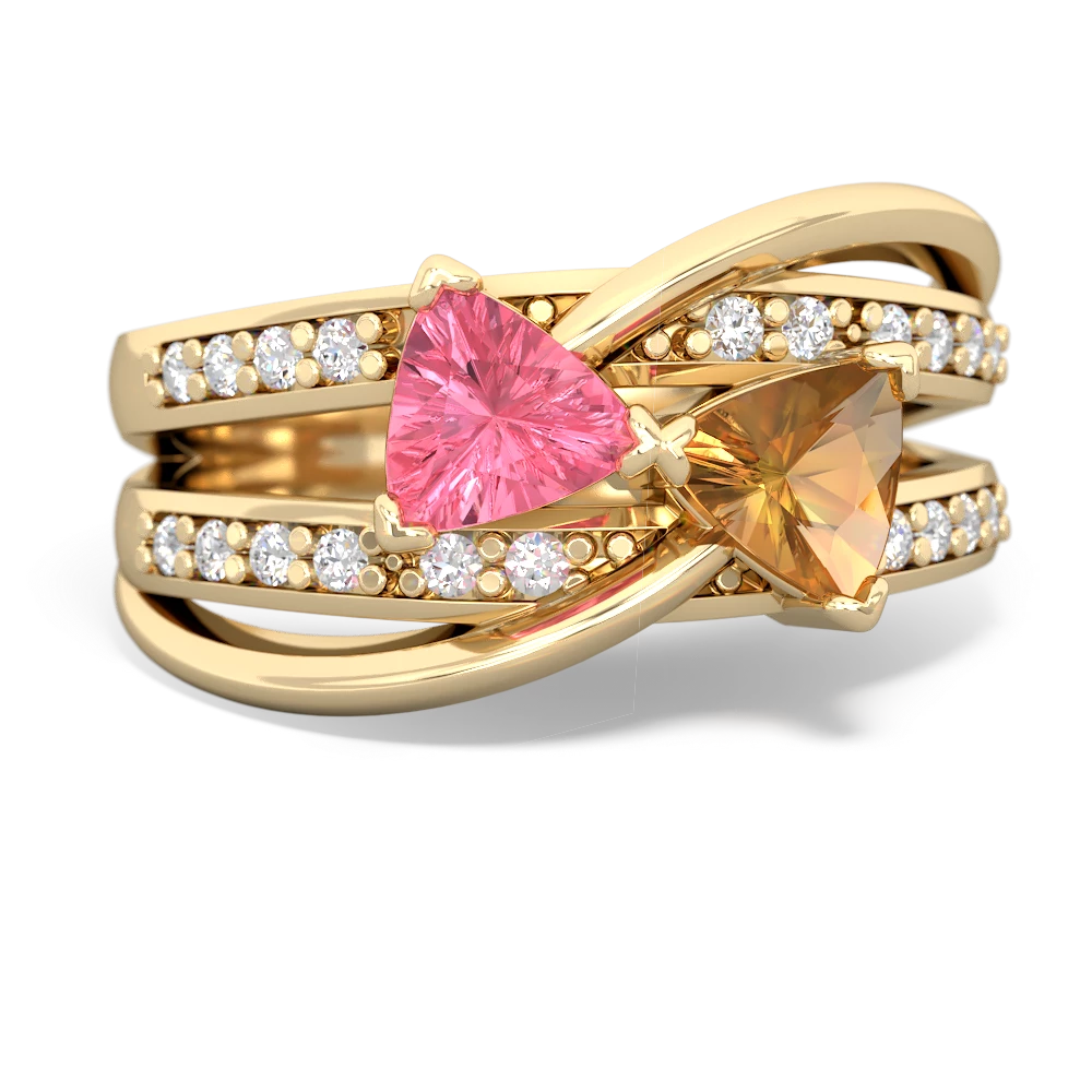 Lab Pink Sapphire Bowtie 14K Yellow Gold ring R2360