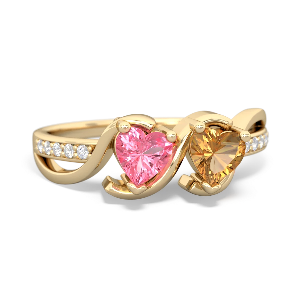 Lab Pink Sapphire Side By Side 14K Yellow Gold ring R3090