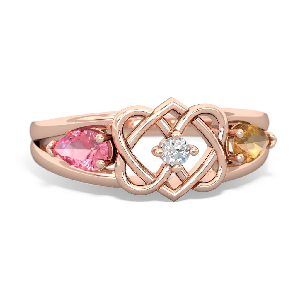 Lab Pink Sapphire Hearts Intertwined 14K Rose Gold ring R5880