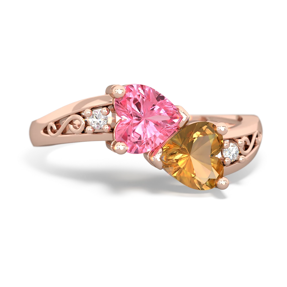 Lab Pink Sapphire Snuggling Hearts 14K Rose Gold ring R2178