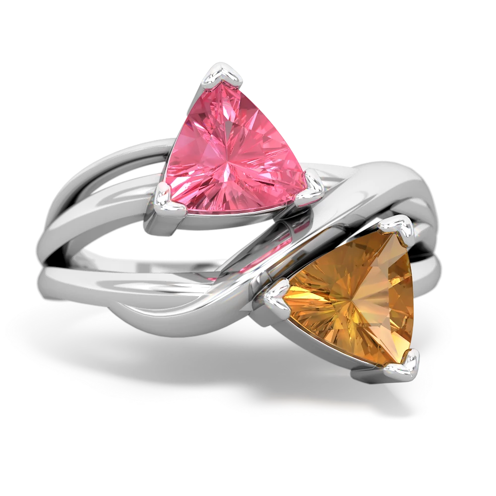 Lab Pink Sapphire Split Band Swirl 14K White Gold ring R2341