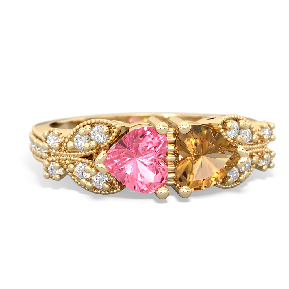 Lab Pink Sapphire Diamond Butterflies 14K Yellow Gold ring R5601