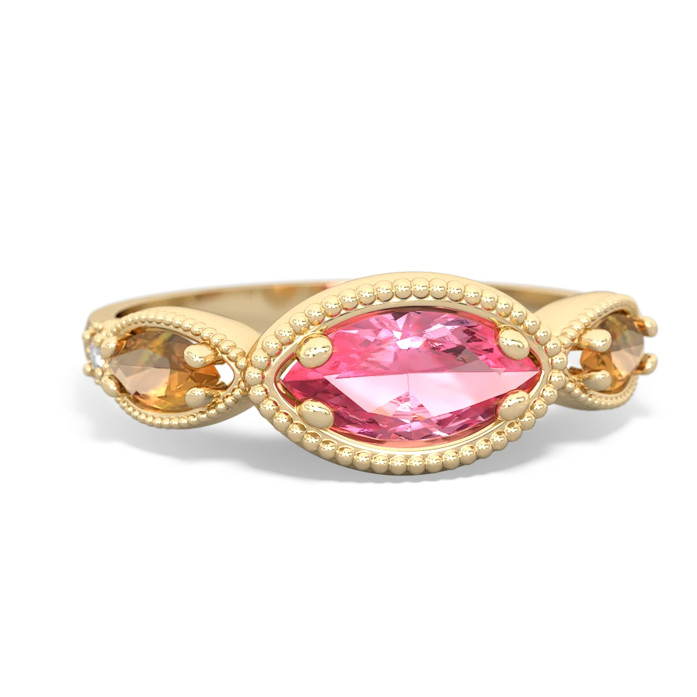 Lab Pink Sapphire Milgrain Marquise 14K Yellow Gold ring R5700