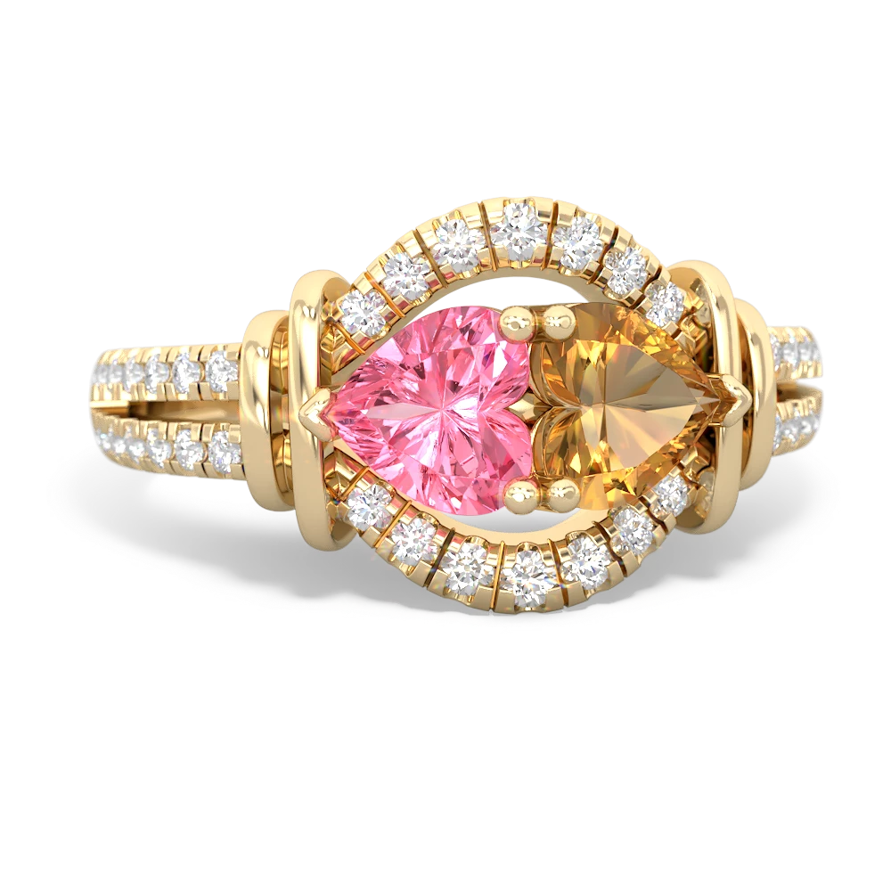 Lab Pink Sapphire Art-Deco Keepsake 14K Yellow Gold ring R5630