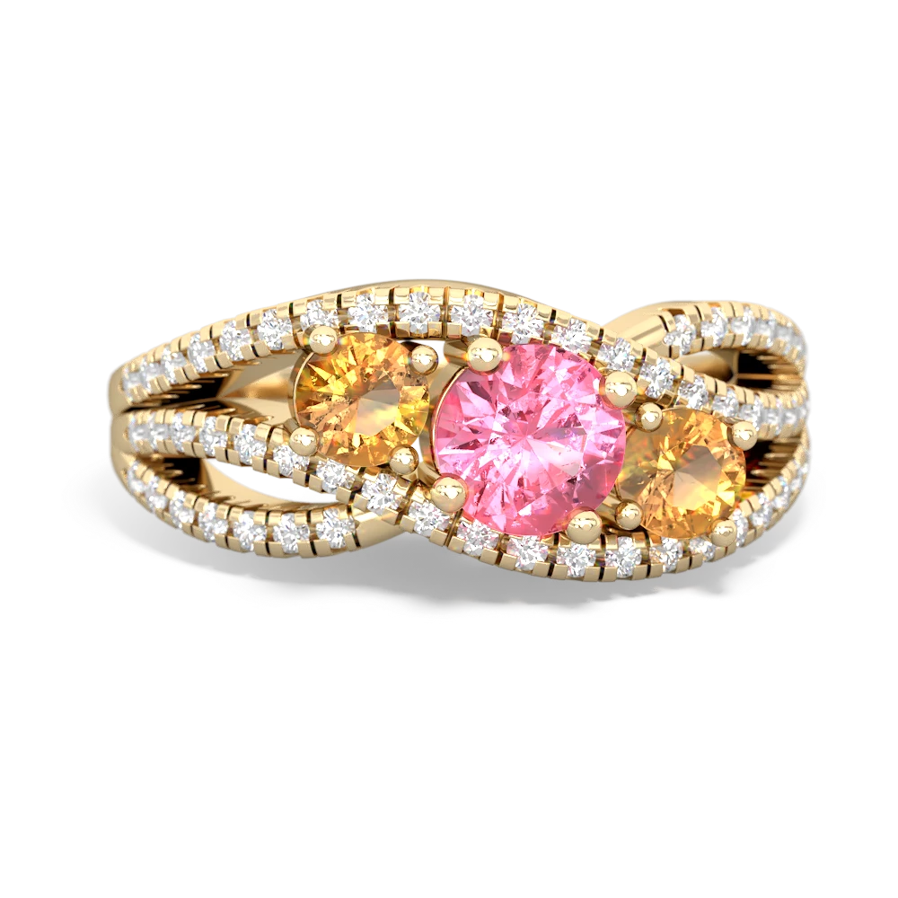 Lab Pink Sapphire Three Stone Aurora 14K Yellow Gold ring R3080