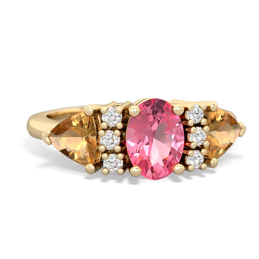 Lab Pink Sapphire Antique Style Three Stone 14K Yellow Gold ring R2186