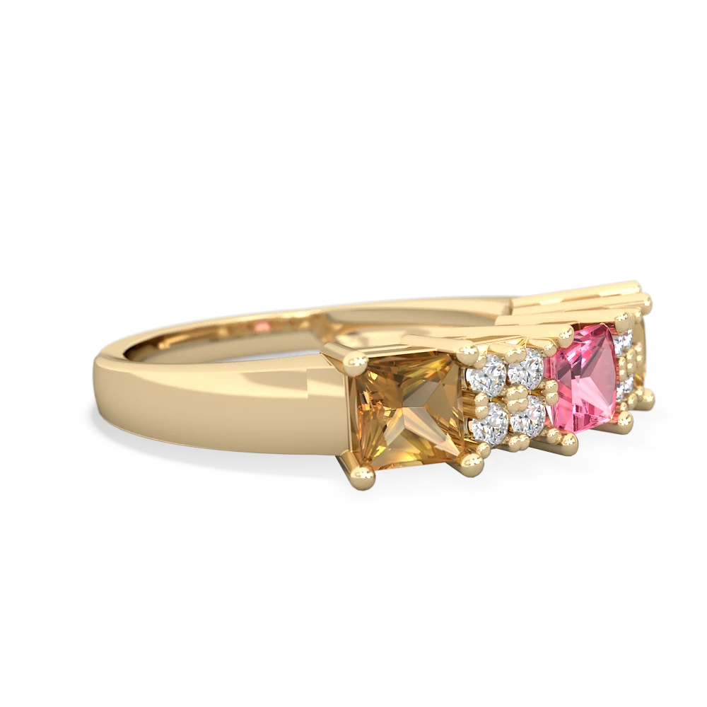 Lab Pink Sapphire Three Stone Diamond Cluster 14K Yellow Gold ring R2592