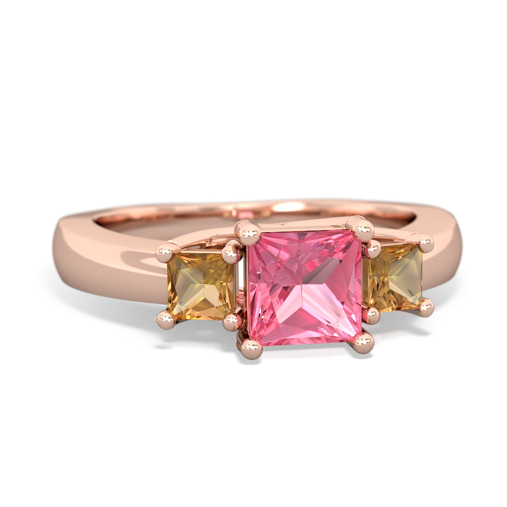 Lab Pink Sapphire Three Stone Trellis 14K Rose Gold ring R4015