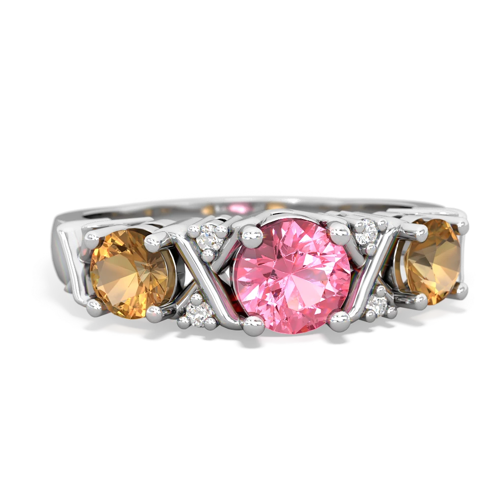 Lab Pink Sapphire Hugs And Kisses 14K White Gold ring R5016