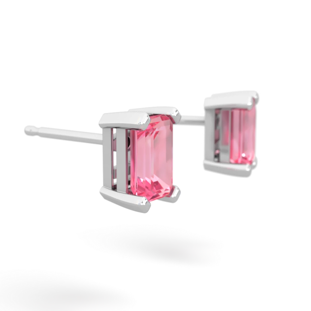 Lab Pink Sapphire 6X4mm Emerald-Cut Stud 14K White Gold earrings E1855