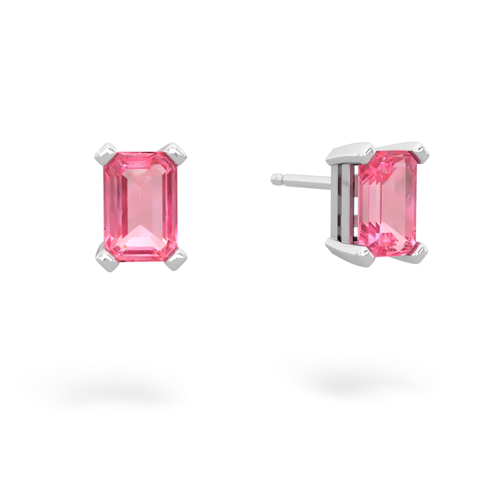 Lab Pink Sapphire 6X4mm Emerald-Cut Stud 14K White Gold earrings E1855